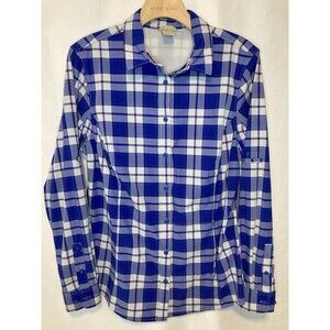 Duluth Trading Fisherman Plaid Shirt L Cabincore Womens Vented Button Up Blue